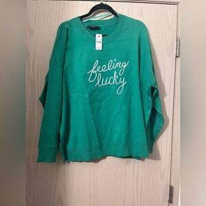 Lane Bryant Feeling Lucky Green Crewneck Sweater